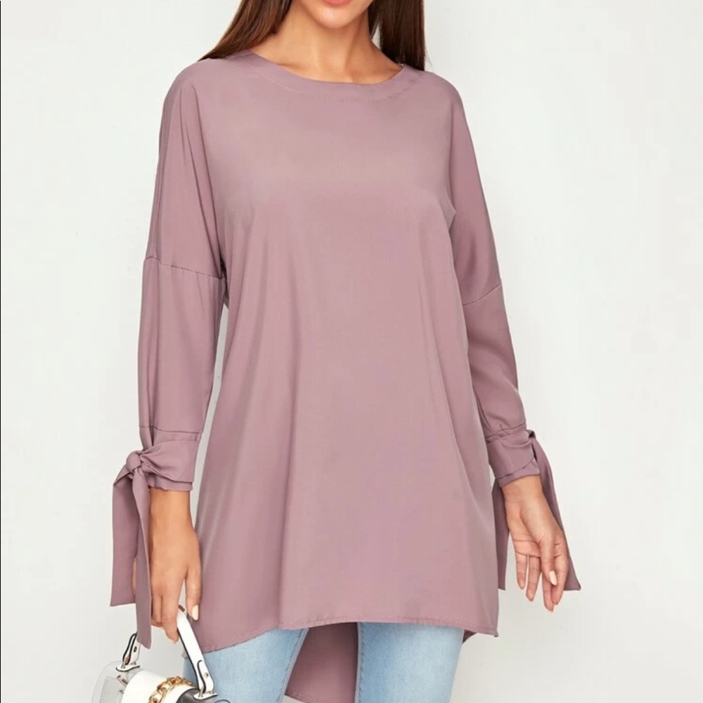 Shein Asymmetrical Tie Sleeved Blouse